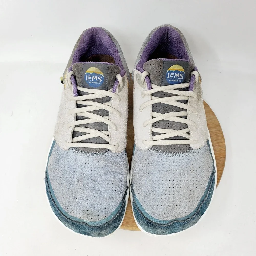 Lems Primal Zen Shoes Men 10.5 Blue Grey Suede Lace Up Low Barefoot Sneaker WORN